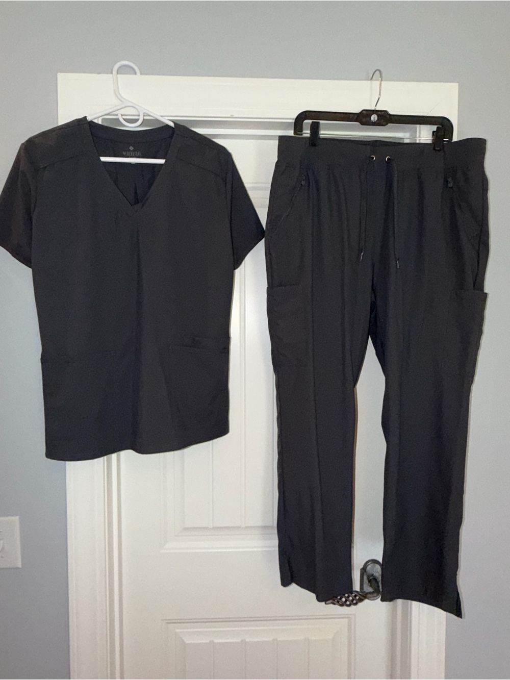 Med Couture Gray Womens Cargo Drawstring Scrub Set